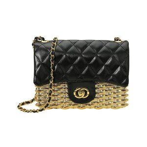 Tigerstars Quilted Gold Metal Flap Shoulder Crossbody Bag